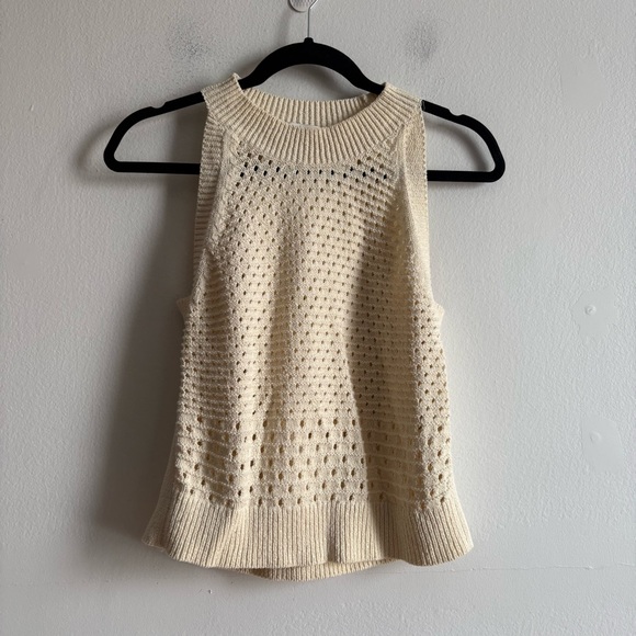 Aritzia Wilfred Sz S Cotton Blend Cream Open Knit Sleeveless Tank Top - Picture 2 of 8